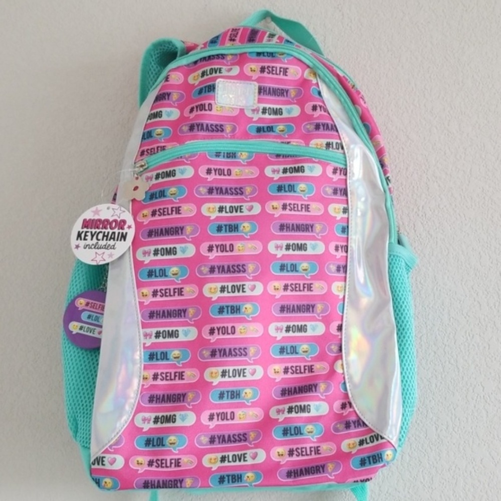 NWT {Limited Too} Kids Teal & Pink Emoji Backpack